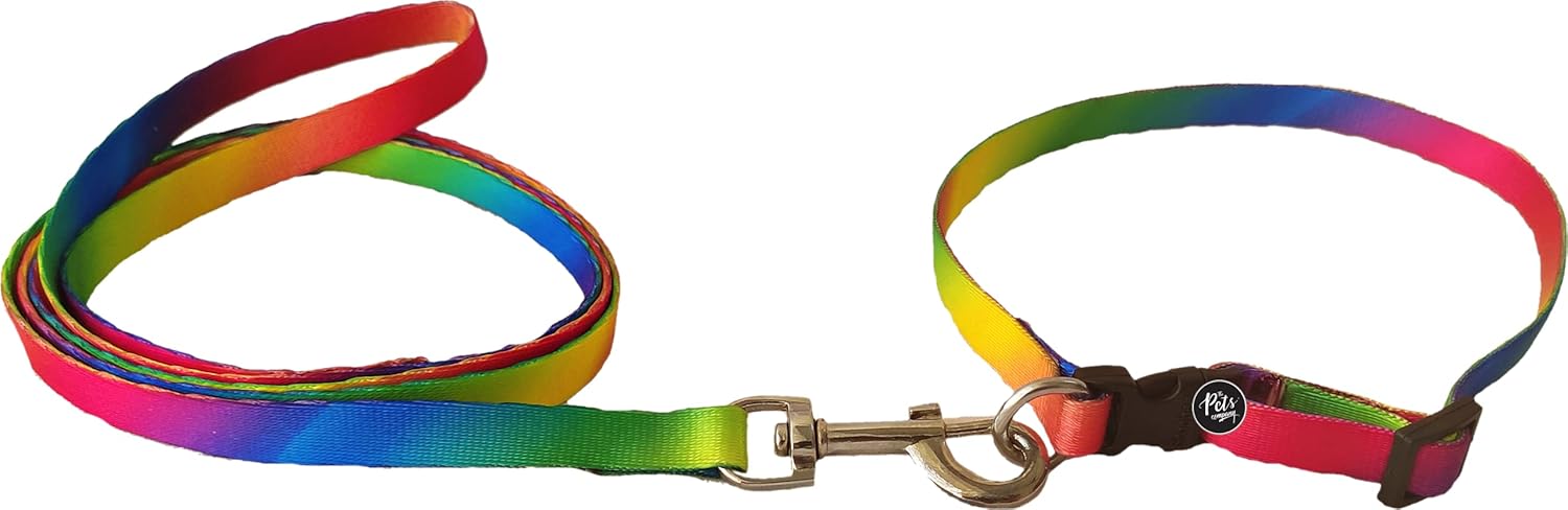 The Pets Compay Nylon Rainbow Colorful Dog Leash and Collar Set, Suitable for Puppies of All Dog Breeds