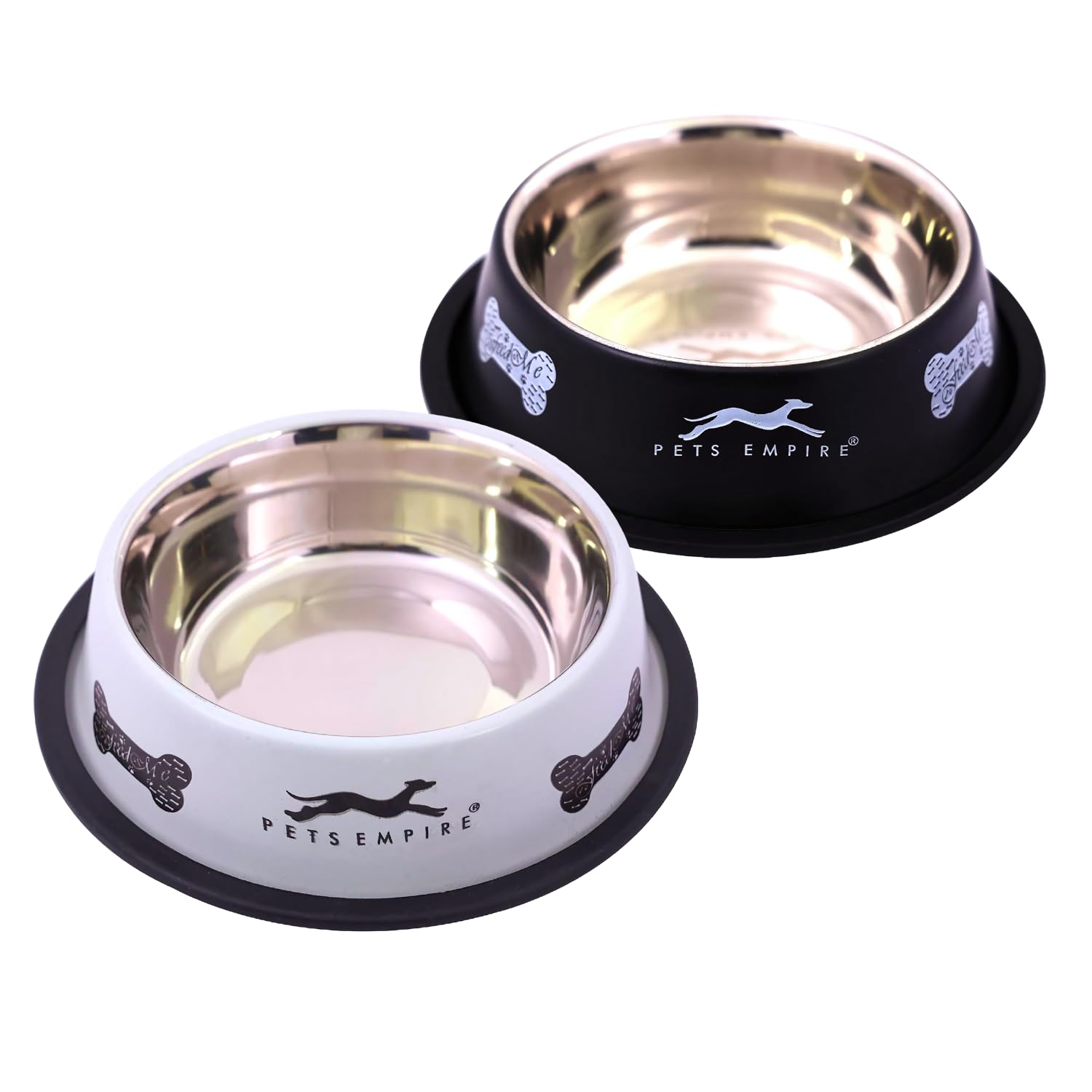 Pets Empire Dog Bowl| Anti-Skid Stainless Steel Bowls for Puppy and Cat | Food & Water Bowl | Cat Bowl | Gifts for Dogs Birthday | Black & Grey Color Combo, Medium Size – 700ml (Buy 1 Get 1 Free)