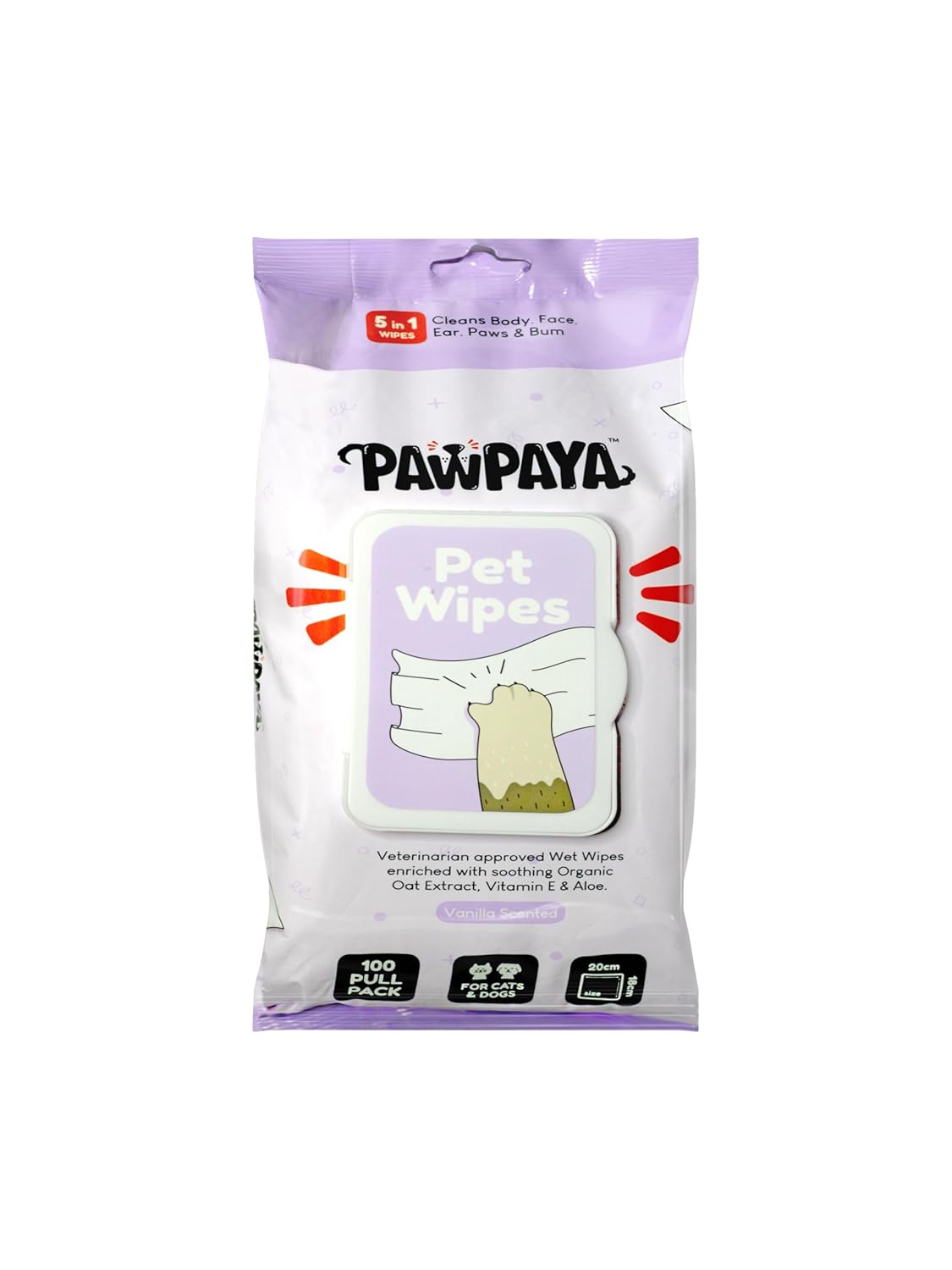 Pawpaya Everyday Pet Wipes Made for All Cats and Dogs Safe for Daily Use Plant Based Ingredients 5 in 1 Cleaning Wipes Alternative for Bath Or Spot Cleaning 100 Pull Pack