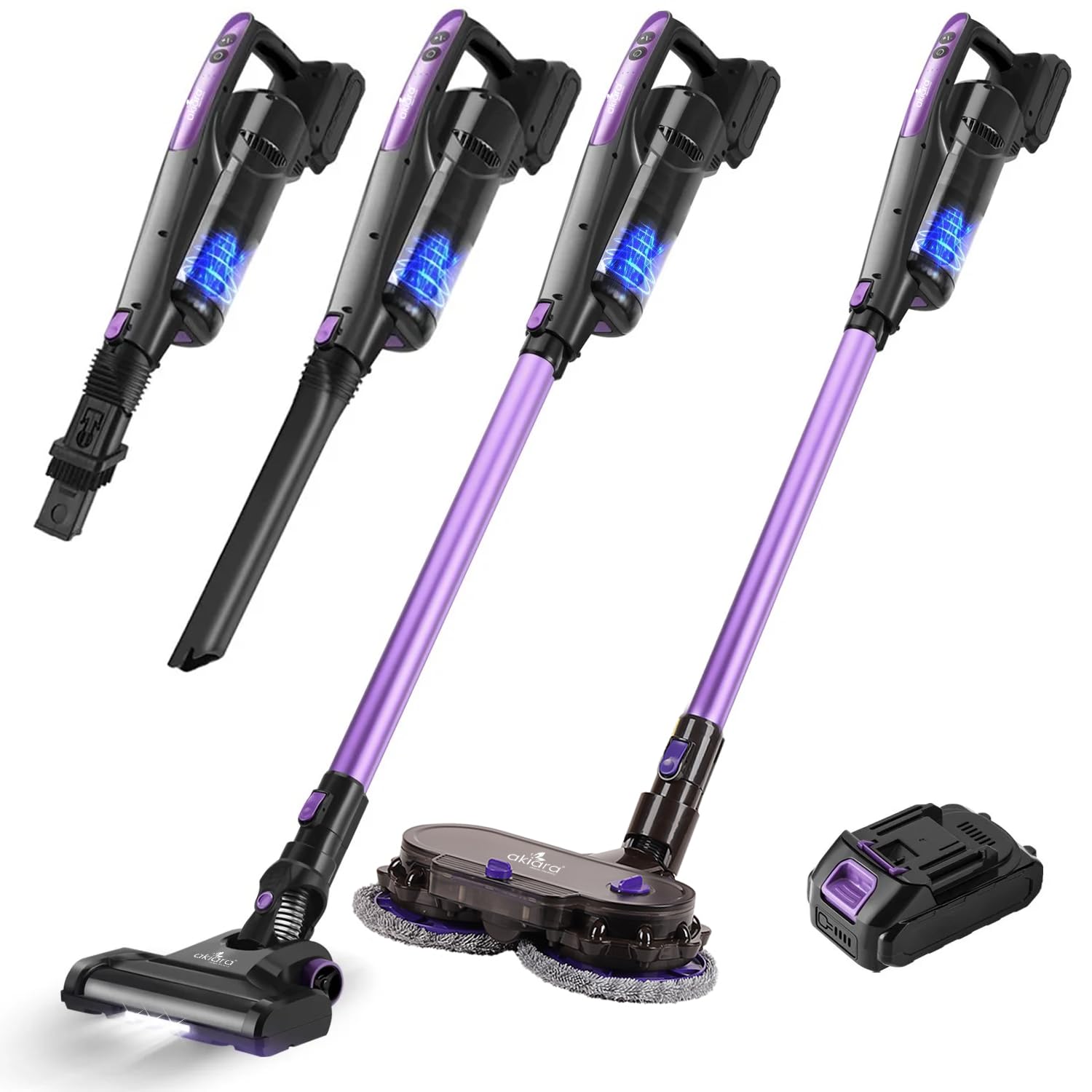 Akiara Cordless Vacuum Cleaner, 130W 10000 Pa Powerful Suction, Up to 45 Mins Runtime, 500 ML Dust Cup, 6-in-1 Stick Cleaner, Lightweight Vacuum for Carpet, Hard Floor, Home & Pet Hair – Purple Akiara Cordless Vacuum Cleaner, 130W 10000 Pa Powerful Suction, Up to 45 Mins Runtime, 500 ML Dust Cup, 6-in-1 Stick Cleaner, Lightweight Vacuum for Carpet, Hard Floor, Home & Pet Hair – Purple