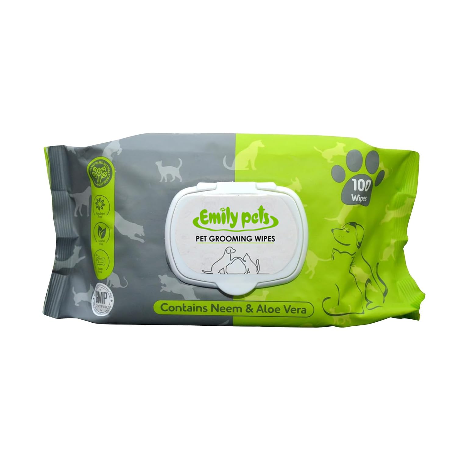 Emily Pets Biodegradable Pet Wipes – Neem & Aloe Vera, Gentle & Effective Cleaning for Pets (100 Wipes)