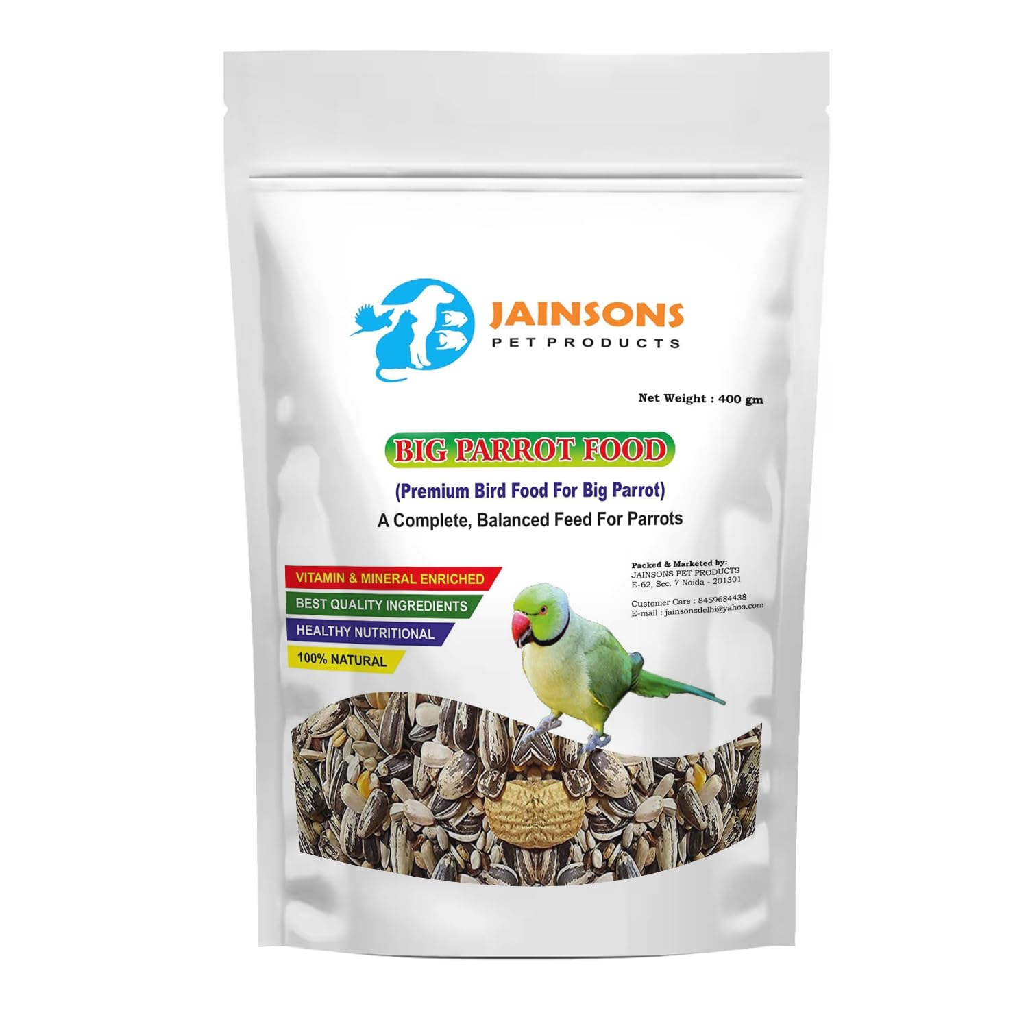 Jainsons Pet Products Big Parrot Food 11-12 Types of Seeds Ideal Food for Budgies 0.4 kg Dry Young, Adult Bird Food