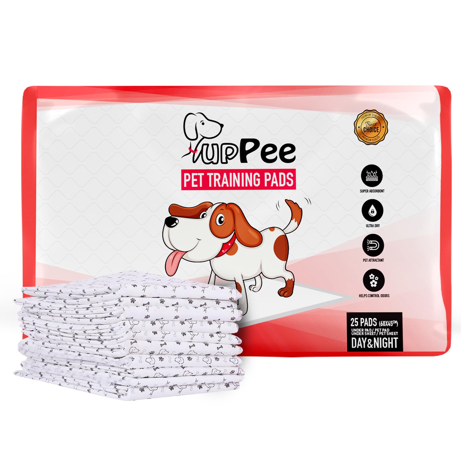 PUPPEE Pet Training Pads For Dogs, Cats, Puppies & Pets, Super Absorbent Urine Mats | Poop & Pee Trainer | Potty Pads, Pet & Puppy Peeing Toilet Trainer | 100% Water Proof & Non Slippery- 60X45CM ( Medium ) – 25 COUNT