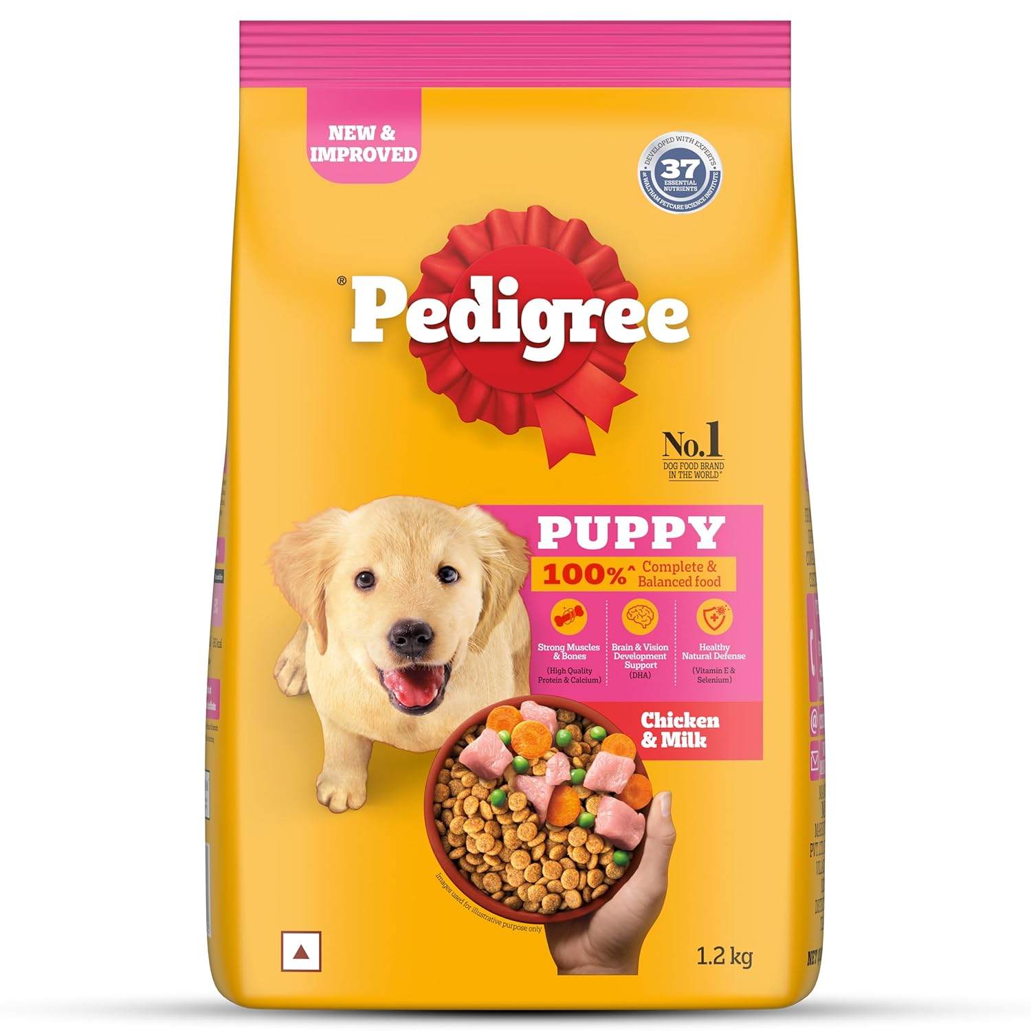Pedigree Puppy Dry Dog Food, Chicken & Milk, 1.2 kg, Contains 37 Essential Nutrients, 100% Complete & Balanced Food for Puppies Pedigree Puppy Dry Dog Food, Chicken & Milk, 1.2 kg, Contains 37 Essential Nutrients, 100% Complete & Balanced Food for Puppies