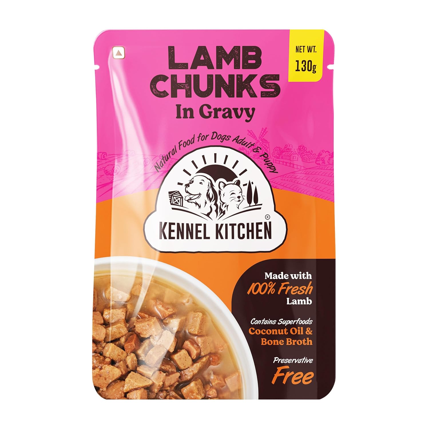 Kennel Kitchen Lamb Chunks in Gravy, 130g (Pack of 1) | Wet Dog Food for Adult & Puppy | Dog Food Gravy with Regionally Sourced Fresh Lamb | Free from Artificial Colours & Preservatives Kennel Kitchen Lamb Chunks in Gravy, 130g (Pack of 1) | Wet Dog Food for Adult & Puppy | Dog Food Gravy with Regionally Sourced Fresh Lamb | Free from Artificial Colours & Preservatives