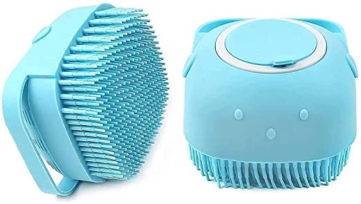 HUDACRUSH Dog Bath Brush Body Scrubber Shampoo Dispenser Tick Remover for Shower Bathing and Shedding Soft Silicone Bristles Brushes Groomers for Pet Puppy Dogs Cat Rabbit Horse (Multicolor 1 pcs)