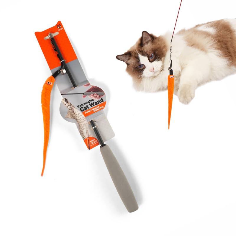 BarkButler X FOFOS Cat Toys – Durable Metal Stick Cat Teaser Wand with Extendable Stick (26cm to 80cm), Orange Catnip Worm Toy, Bell Attached – Ideal Cat Toy & Cat Accessories for All Cat Breeds BarkButler X FOFOS Cat Toys – Durable Metal Stick Cat Teaser Wand with Extendable Stick (26cm to 80cm), Orange Catnip Worm Toy, Bell Attached – Ideal Cat Toy & Cat Accessories for All Cat Breeds