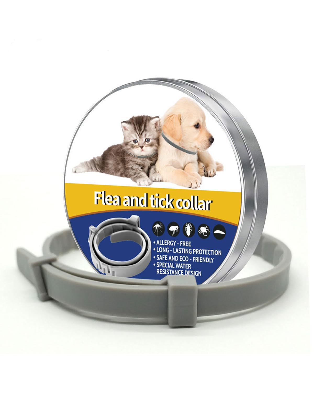 Tick Collar for Dogs & Cats, Anti Tick Flea Dog Collar, 8 Month Protection | Adjustable Waterproof Dog Collar Chain | Anti Tick Collar for Dog for All Breeds | Dog Ticks Product for Dog Cats – Grey