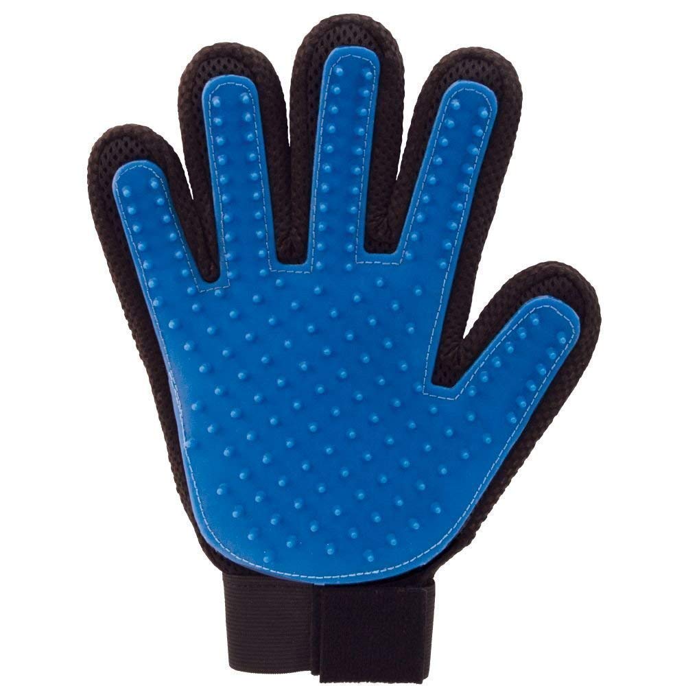PICKVILL Efficient Pet Hair Remover Mitt Enhanced 5 Finger Design Gentle Brush Gloves for Dog and Cat with Long and Short Fur-Blue Color-Silicone