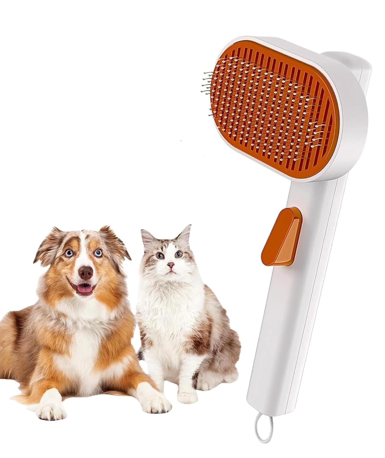 NUDFSY Cat Comb, Dog Hair Brush, Pet Grooming Brush, Self Cleaning, Ergonomic, Suitable for Short, Medium, Long, Thick, Thin, Curly Hair, Unisex Adult Pet Owners, White