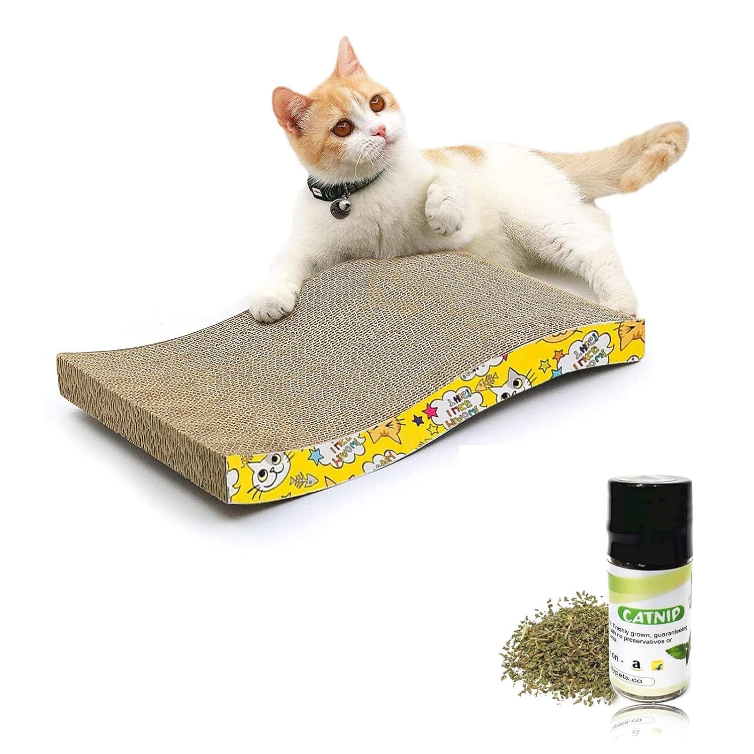 Emily Pets Cat Scratcher Cardboard 2 in 1 Reversible Scratching Pad Recyclable Corrugated Scratch Toy with Wave Shape & 10ML Catnip Cat Scratch Lounge for Furniture Protection Scratch Board Emily Pets Cat Scratcher Cardboard 2 in 1 Reversible Scratching Pad Recyclable Corrugated Scratch Toy with Wave Shape & 10ML Catnip Cat Scratch Lounge for Furniture Protection Scratch Board