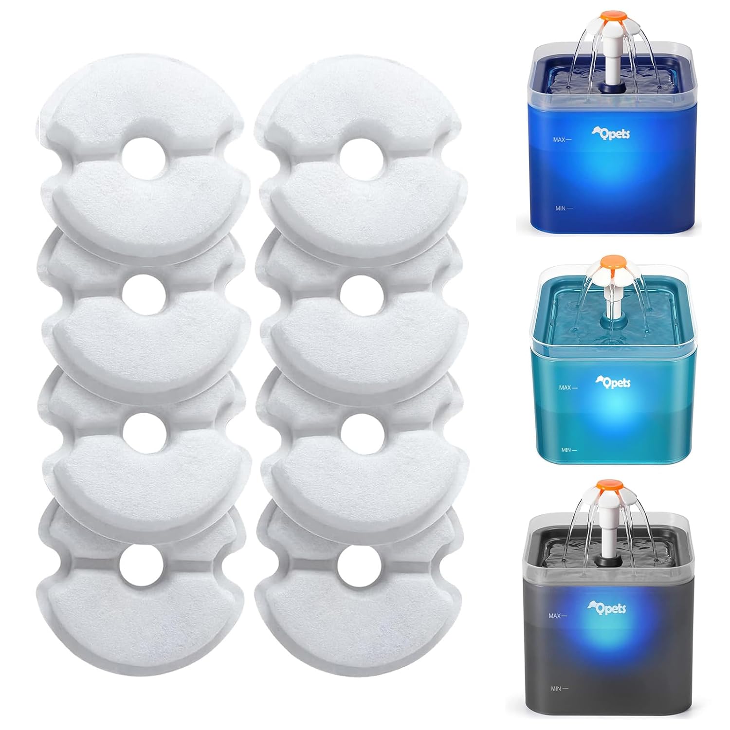 Qpets® 4 Packs Cat Water Fountain Filters for Qpet Brand’s Pet Flower Fountains Replacement Filters Round with Activated Carbon and Resin for Automatic Dog Drinking Dispenser Keeping Water Clear