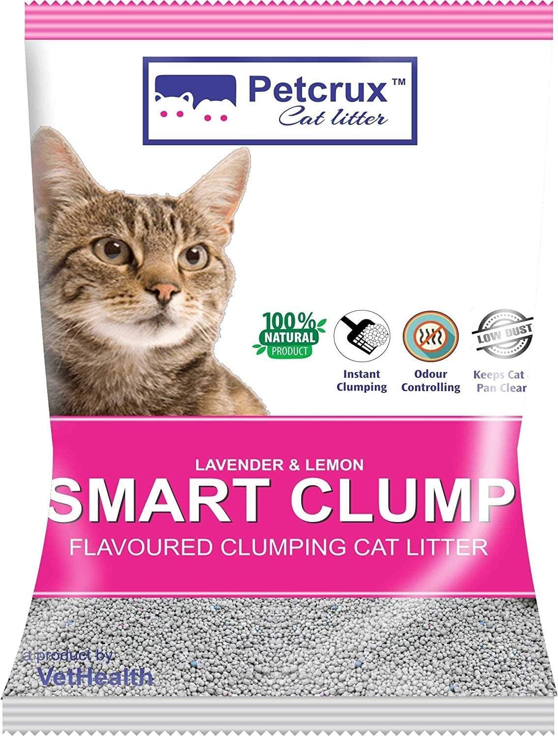 PetCrux Smart Clump Cat Litter | Natural Bentonite Clay | Pet Friendly Lavender Essential Oils | Superior Odour Control | 99.9% Dust Free Scoopable (for Multiple Cats), 2kg Travel/Trial Pack