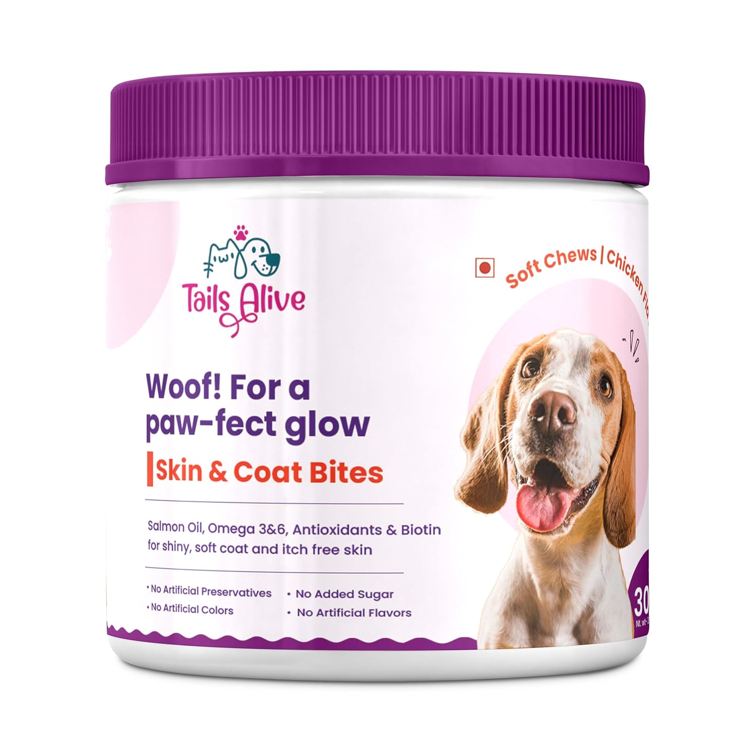 TailsAlive Skin & Coat Soft Chews Supplement for Dogs| for Shiny and Healthy Coat | Salmon (Omega 3 & 6) & Krill Oil with Biotin, Collagen & Zinc | 30 Soft Chews TailsAlive Skin & Coat Soft Chews Supplement for Dogs| for Shiny and Healthy Coat | Salmon (Omega 3 & 6) & Krill Oil with Biotin, Collagen & Zinc | 30 Soft Chews