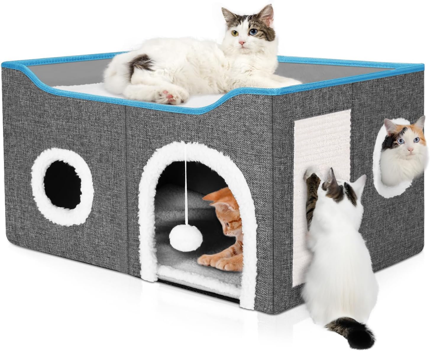 Glaceon Cat House, Cat Beds for Indoor Cats, Foldable Cat Cave with Fluffy Ball and Scratching Pad, Cat House Indoor for Multi Small Pets (GL-02)