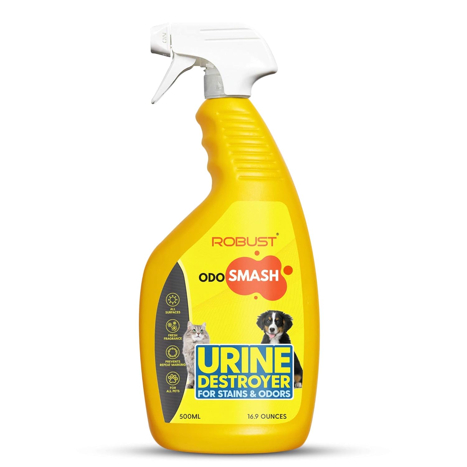 ROBUST Odosmash Pet Area Odour Remover with Refreshing Citrus Fragrance Removes Stains from Urine, Feces, & Vomit | Natural Bio-Enzymatic Formula | Cat Litter Spray | All Pets & All Surfaces | 500 ml