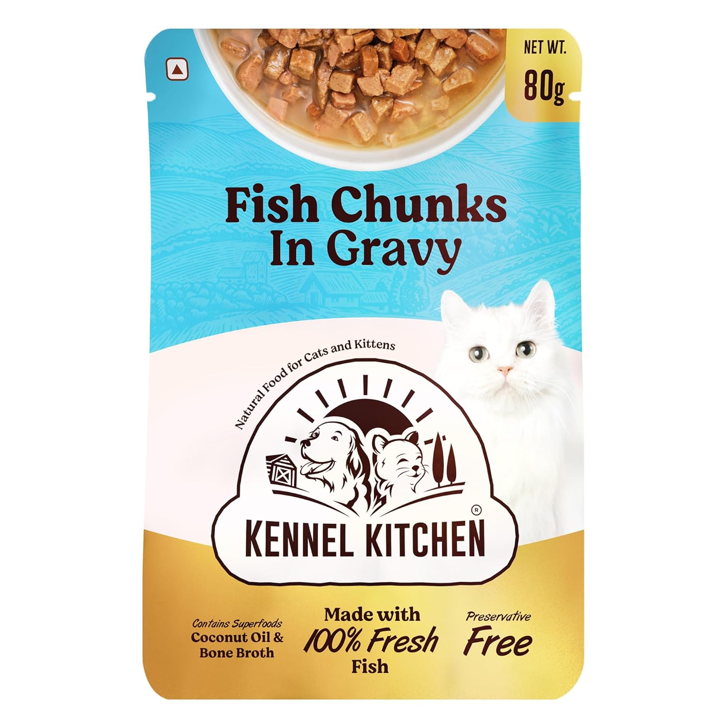 Kennel Kitchen Wet Cat Food for Adults and Kittens, Fish Chunks in Gravy, 12 Pouches (12 X 100 GMS)