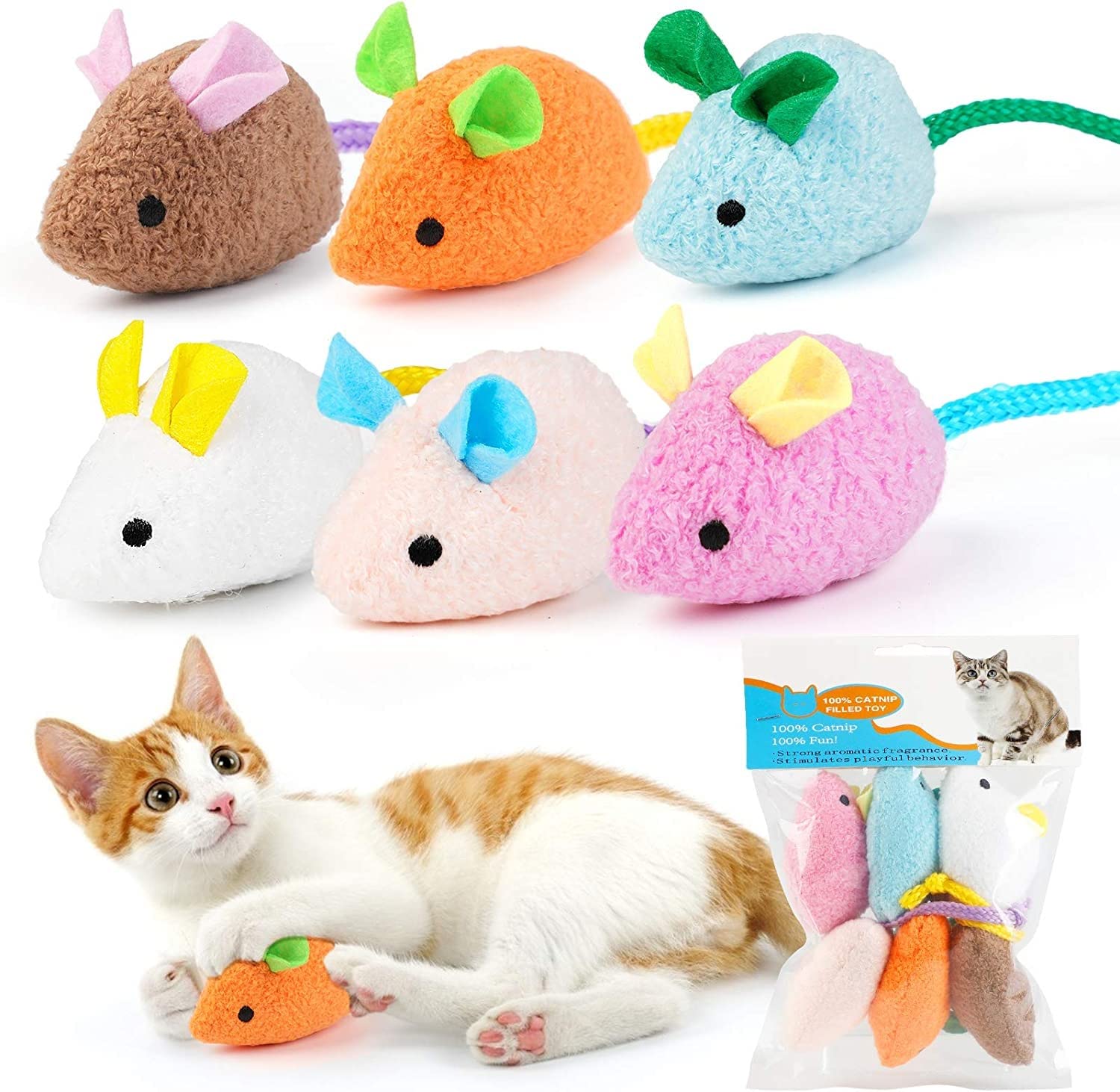 RvPaws Mouse Toy – 6 Pieces Cats Mouse Plush Cat Toys Realistic Cute Kitten Mice Filled Polyfill Rat for Cat