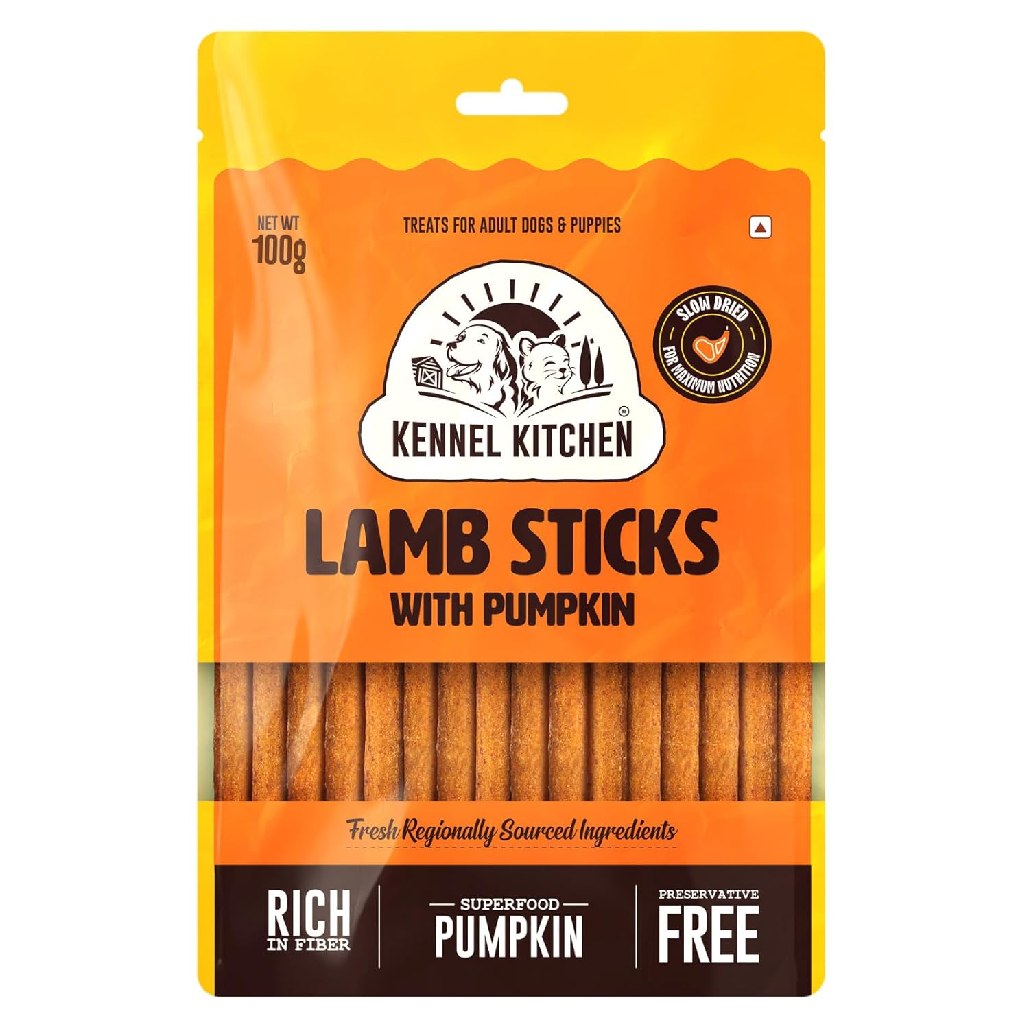 Kennel Kitchen Soft Baked Lamb with Pumpkin Sticks Treats for Dogs, 70g/100g (Pack of 1) | Soft Dog Chew Sticks | Dog Treats for Adult Dogs and Puppies, (Weight May Vary)
