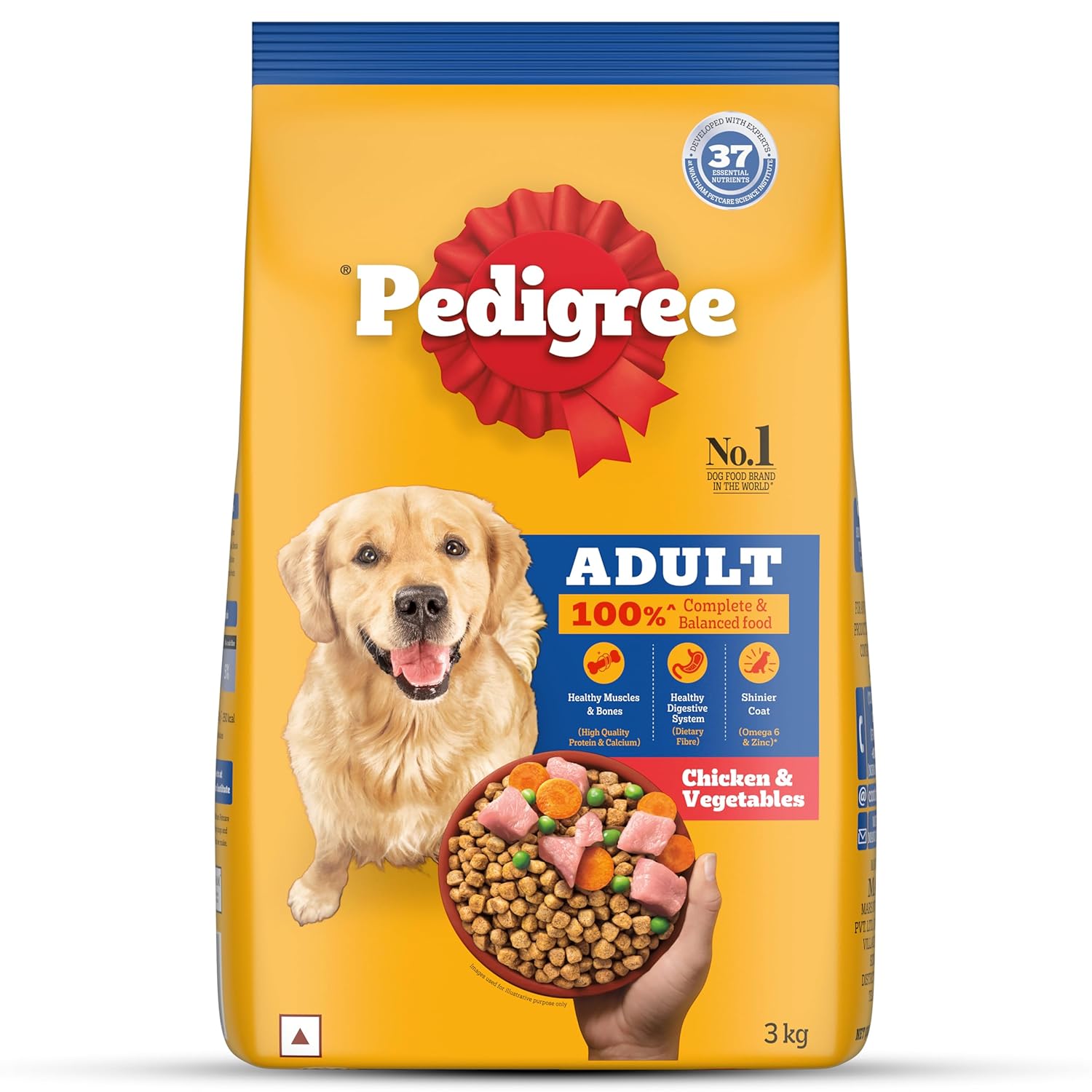 Pedigree Adult Dry Dog Food, Chicken & Vegetables Flavour, 3kg Pack Pedigree Adult Dry Dog Food, Chicken & Vegetables Flavour, 3kg Pack