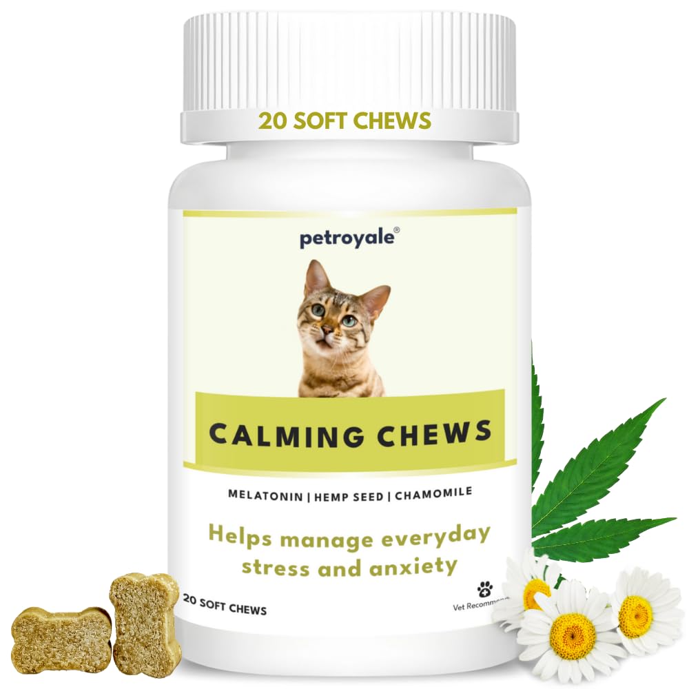 Petroyale Calming Chews for Cats | Reduces Anxiety in Cats | Eliminates Stress | Cat Behaviour Management | Non-Drowsy | Fast-Acting & Long-Lasting Relief | Suitable for Daily Use | 20 Chews