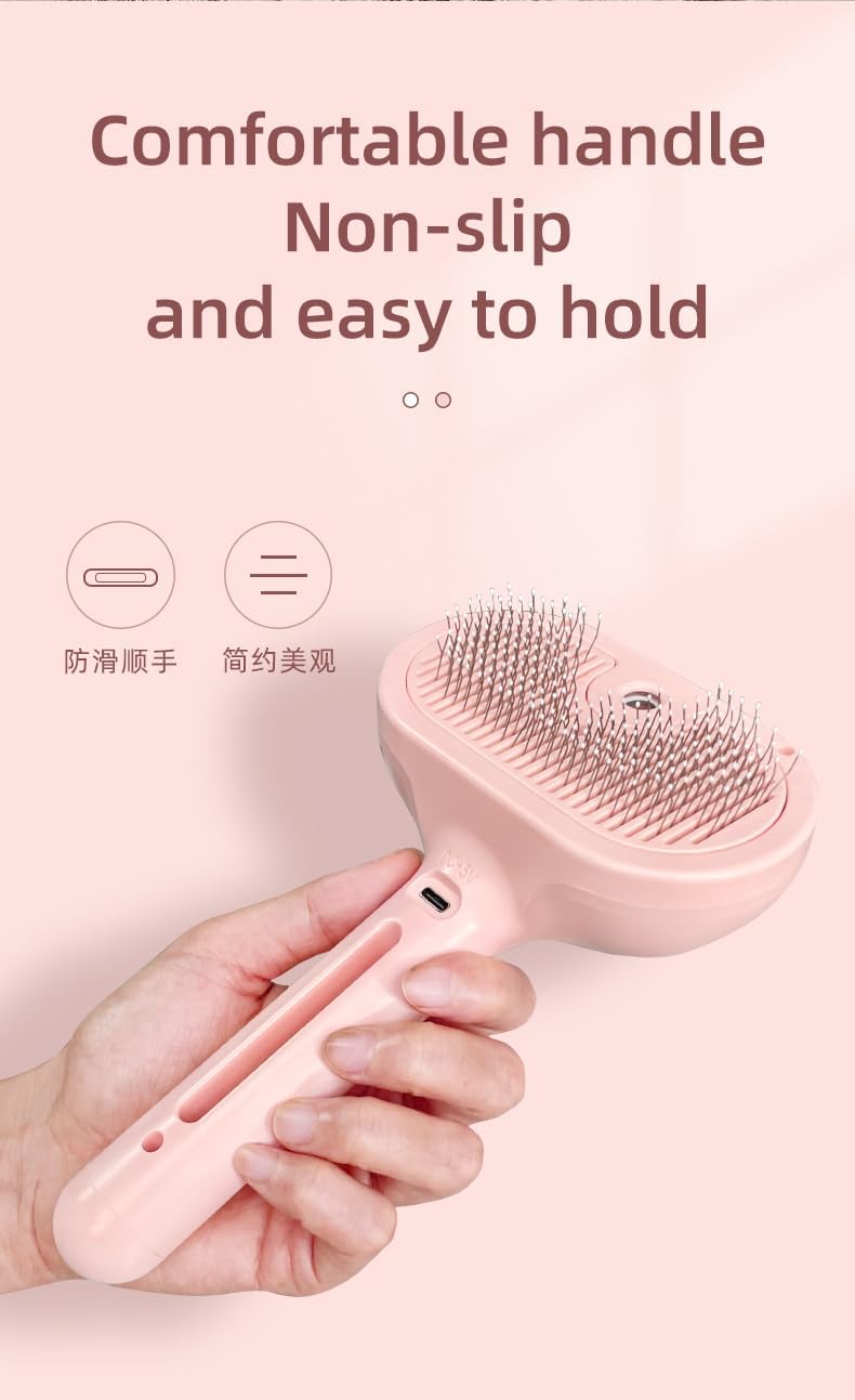 YADAVA Multipurpose Spray Dog Brush for Shedding – 3 in 1 Steamy Cleaning Comb, Grooming Tool for Static Flying Hair, Self-Cleaning (Peach)