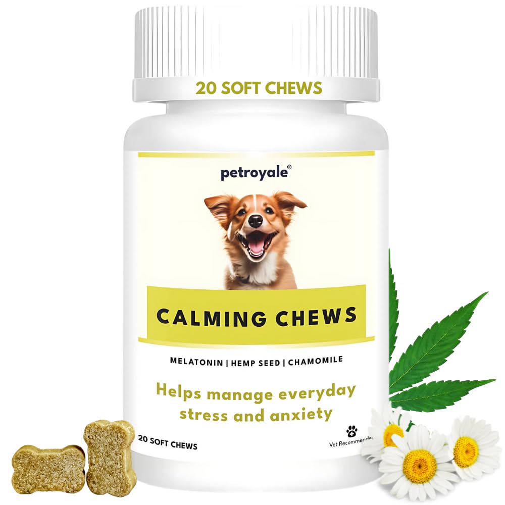 Petroyale Calming Chews for Dogs | Reduces Stress & Aggression in Dogs | Dog Behaviour Management | Non-Drowsy | Anti-Anxiety & Long-Lasting Relief | Suitable for Daily Use | 20 Chews