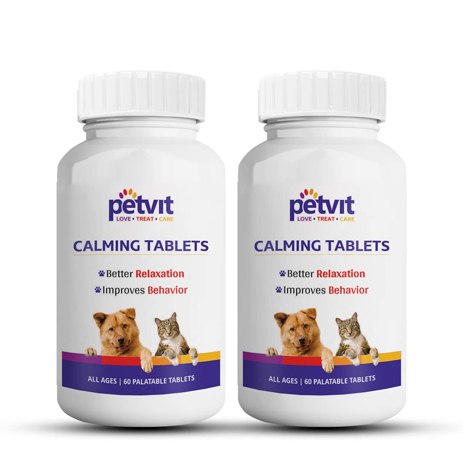 Petvit Calming & Relaxation Tablets – Natural Stress Relief | Dogs and Cats | 18+ Natural Extracts | 60 Chewable Tablets (Pack of 2)