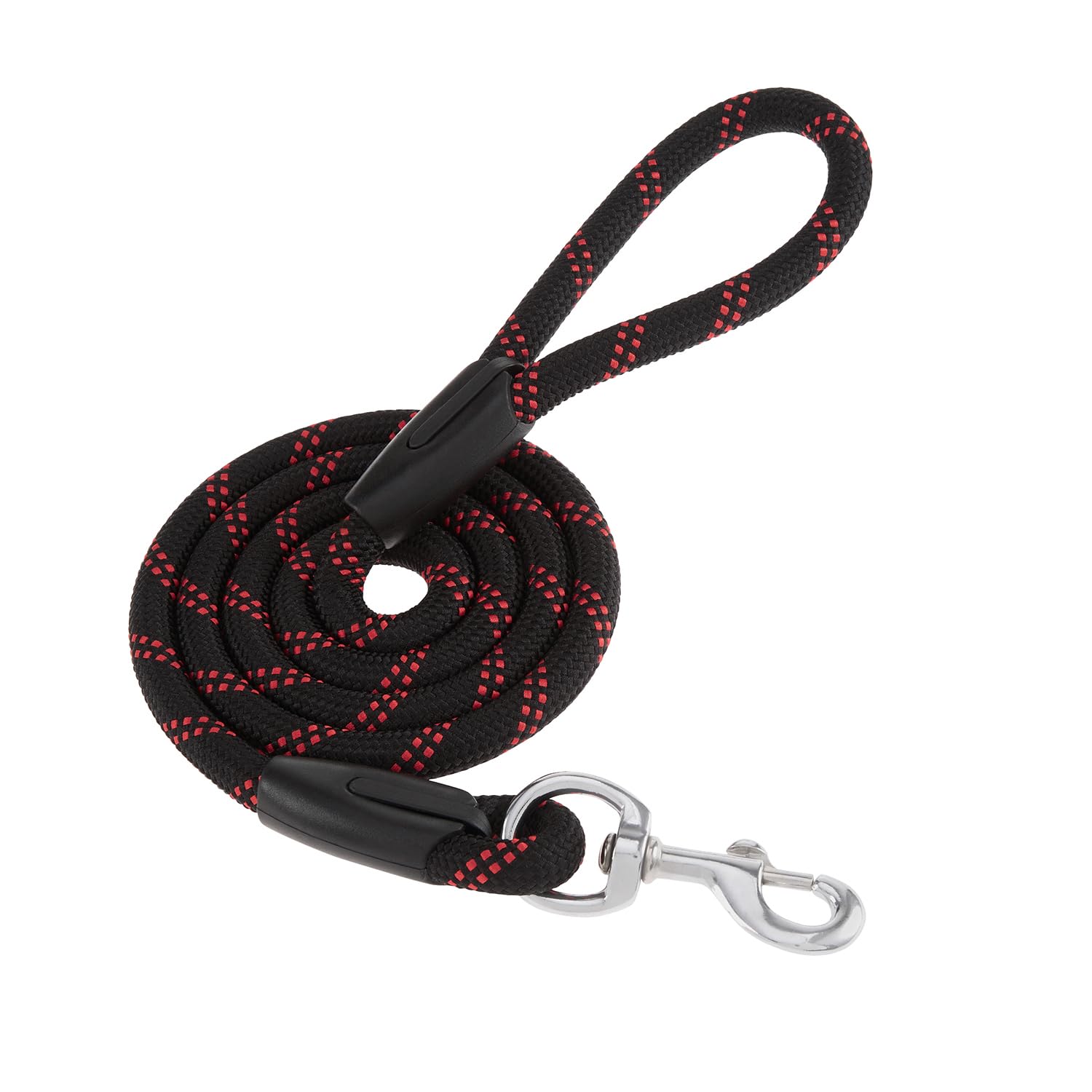 Amazon Basics Extra Thick Premium Nylon Rope Leash | 4 ft/ 122 cm | Black | Strong Hook for Training and Walking Dogs | Reflective Strips for Night Safety
