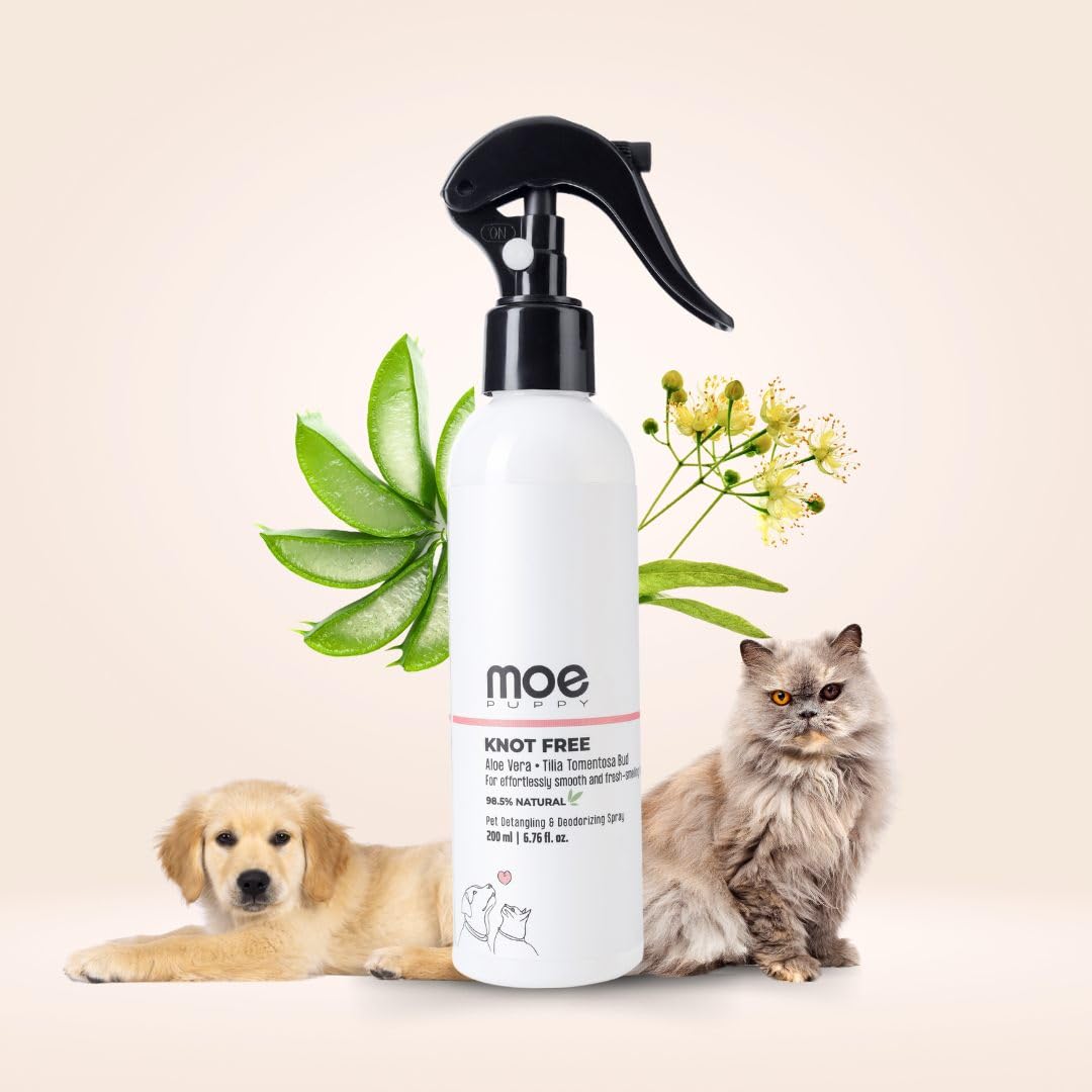 Moe Deodorizer and Detangler Spray for Dogs and Cats | Detangles Fur | Long-Lasting Fragrance Spray for Dogs and Cats, Dog Odour Remover (200 ml)
