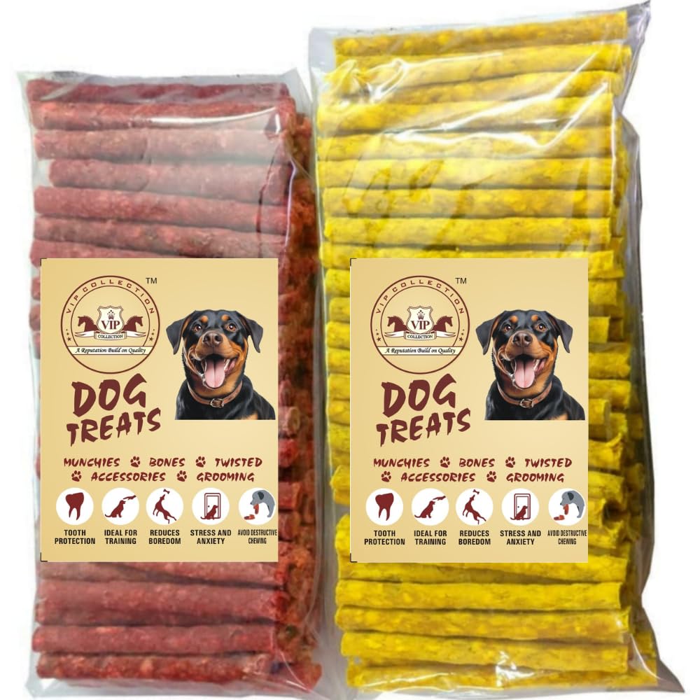 VIPCOLLECTION Munchy Sticks for Dogs(1.8 KG) 900g Chicken & 900g Mutton Flavour,Long Lasting Rawhide Chew Sticks,Dental Treats for All Breeds for Oral Health & Prevents Destructive,all life stages VIPCOLLECTION Munchy Sticks for Dogs(1.8 KG) 900g Chicken & 900g Mutton Flavour,Long Lasting Rawhide Chew Sticks,Dental Treats for All Breeds for Oral Health & Prevents Destructive,all life stages