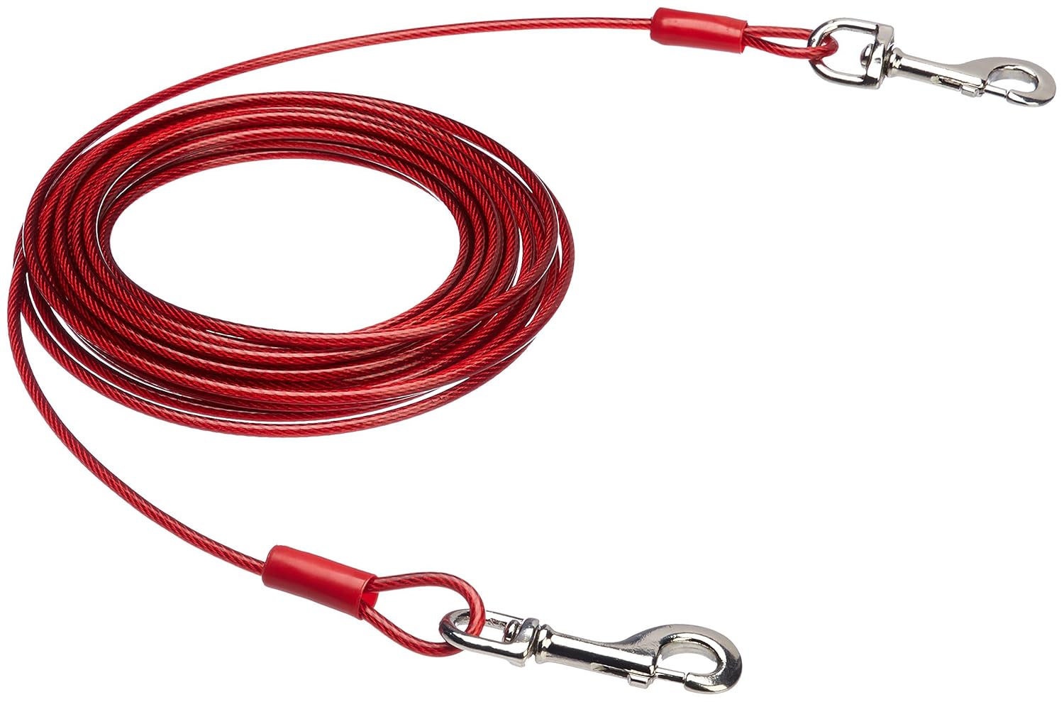 Amazon Basics Tie-Out Cable/ Leash for Dogs Up to 57 kg | 30 Feet | Red | Large Size | Durable Metal Clips for Quick and Easy Connections