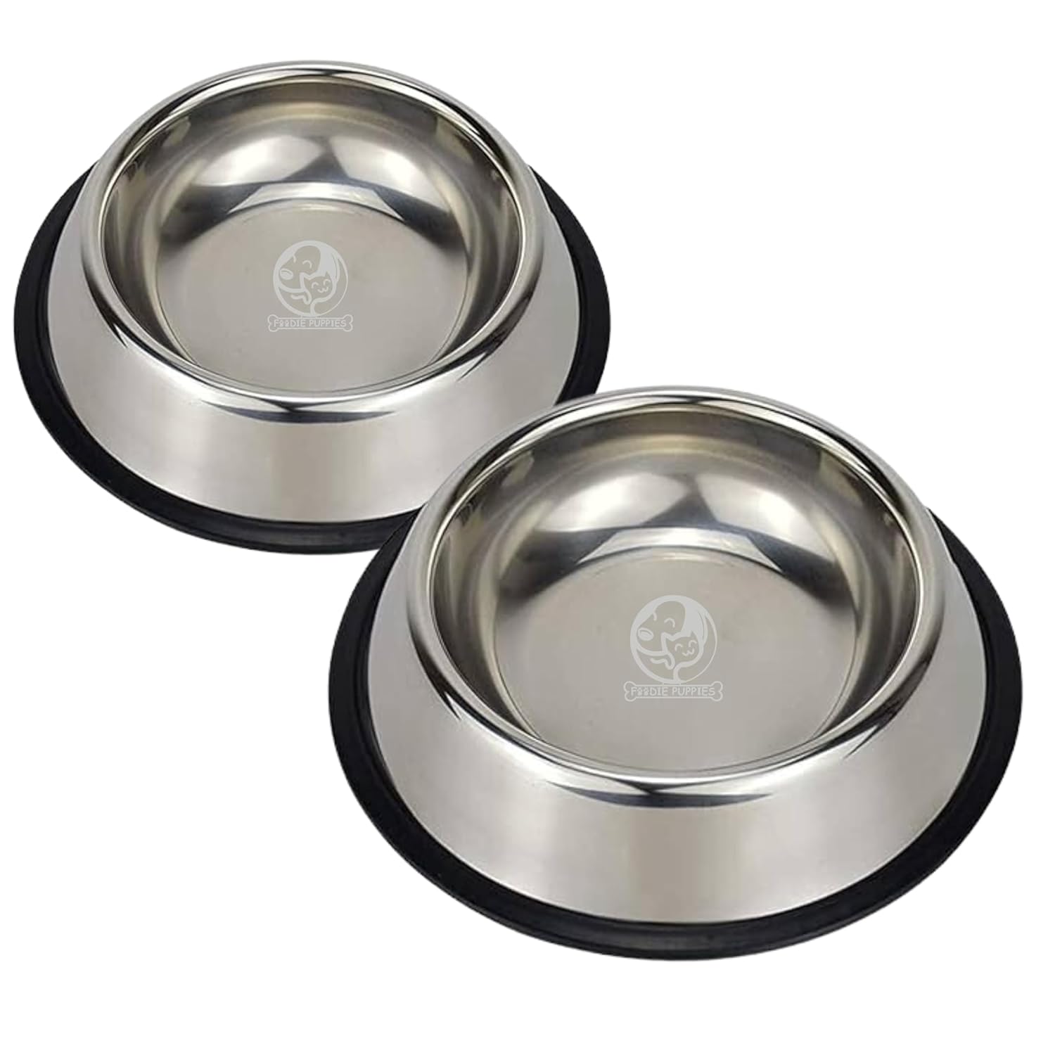 Foodie Puppies Stainless Steel Dog Bowl – (1800ml, Set of 2) Pet Feeder Water Food Bowl Non-Slip Puppy Dishes for Medium to Large Dogs | Bowl with Anti-Skid Rubber Base
