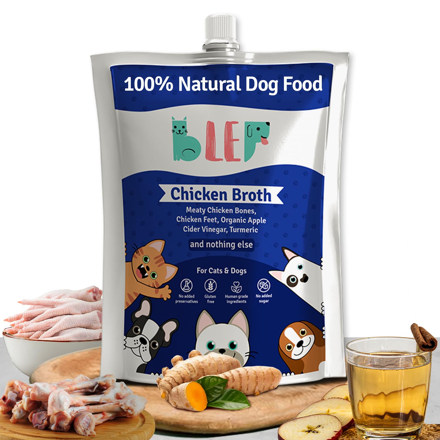 BLEP Chicken Broth 100 ml for Cats & Dogs|Zero Preservatives|Aids Joint Health & Digestion|Collagen Rich|Human Grade, Natural Wet Dog Food|Bone Broth|Ideal for All Breeds (Pack of 1)