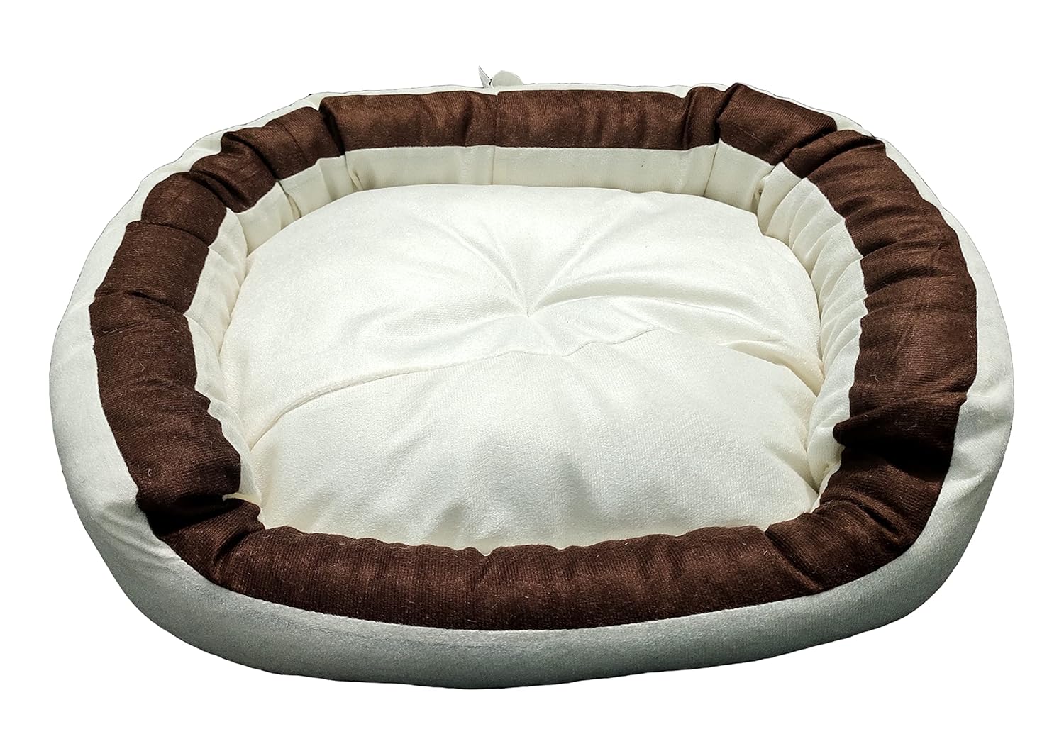 Pet Kart Medium Size Dog and Cat Bed Egg Shape Export Quality Ultrasoft Micro Fiber Filling for Extra Comfert Dual Color Cream-Brown Machine Washable Anti Skid Base Pet Bed