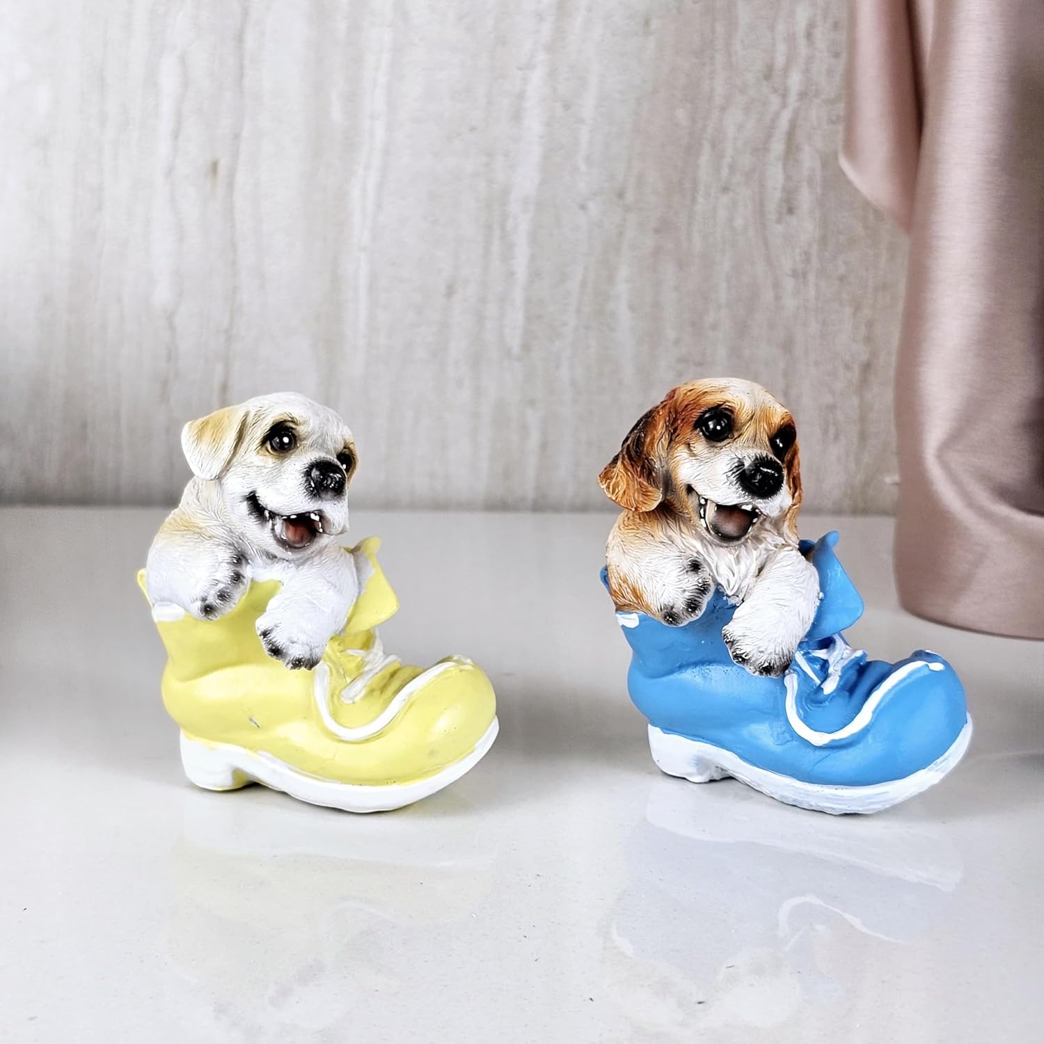 SATYAM KRAFT 1 Set (2 Pieces) Dog Miniature Figurines | Decorative Showpiece | Gift for Him/Her, Mother’s Day, Home, Bedroom, Living Room, Office, Table, Car Dashboard | Festive Decor