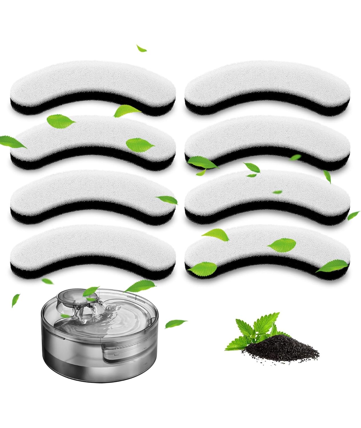 NUDFSY 8 Pcs Cat Water Fountain Filter, Betta Fish Tank Accessories, Fish Aquarium Accessories, Decoration with Suction Cup Cat Water Fountain Replacement Filters