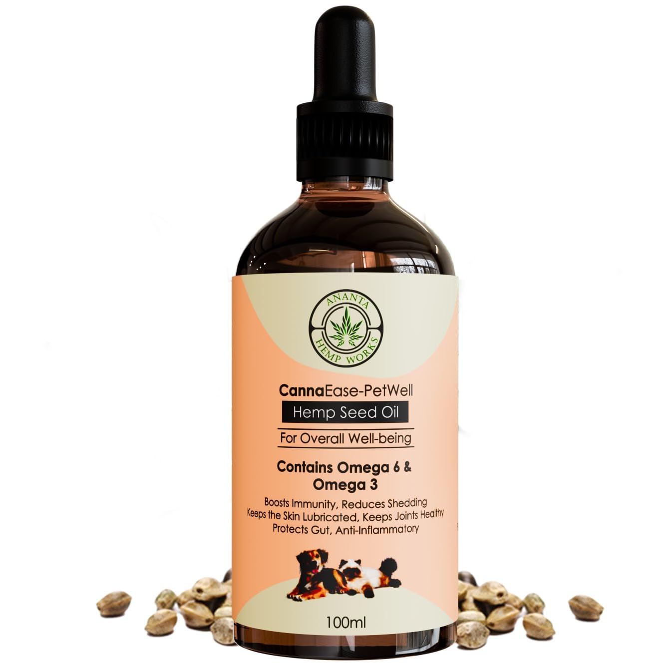Ananta Hemp Works Hemp Seed Oil for Dogs & Cats 100 ml | Anti-Inflammatory & Reduces Shedding | Natural | Supports Skin, Gut, Joint & Coat Health | Pet Care Massage Oil | No Side Effects