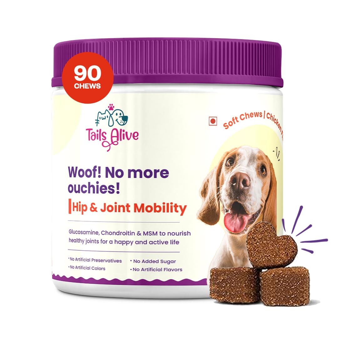 TailsAlive Hip & Joint Soft Chews Supplement for Dogs | Glucosamine, Chondroitin, MSM| for Mobility & Flexibility | Chicken Flavor | 90 Soft Chews