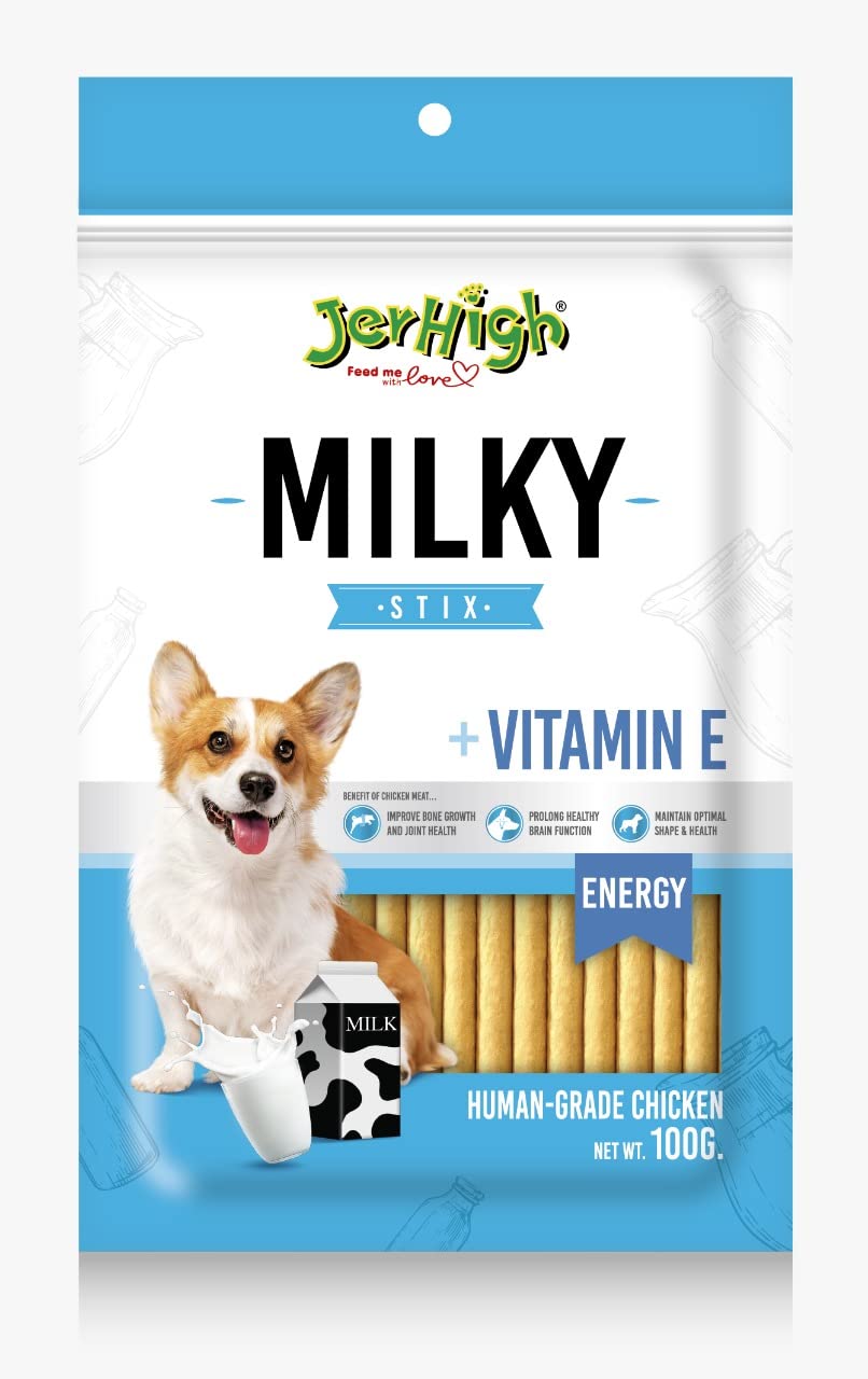 JerHigh All Life Stages Dog Treats, Free from by-Products & Gluten, Milk Stix (Stick, 2 X 100g, Sold by DogsNCats)