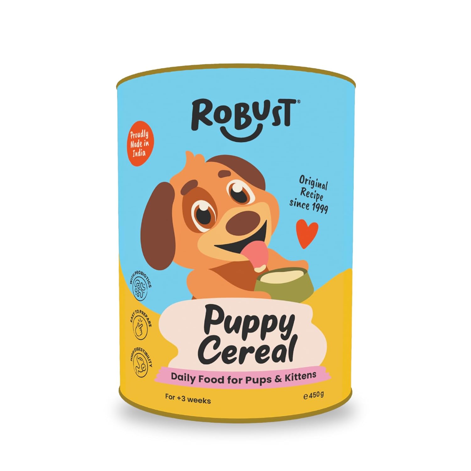 Robust Puppy Cereal (Original Recipe) 450g Pack | Starter Food for Puppies & Kittens | Probiotics & Natural Ingredients | 100% Vegetarian