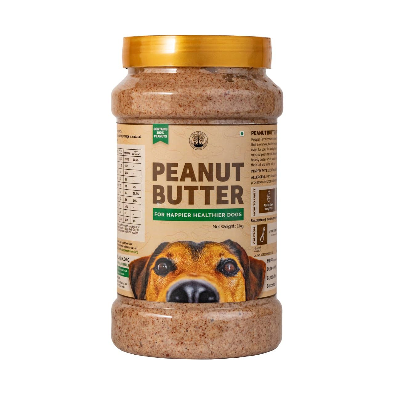 Peepal Farm Products Peanut Butter for Dogs | Dog Food and Treat | No Xylitol | Protein Rich Food | Natural, Zero Preservatives |1 KG