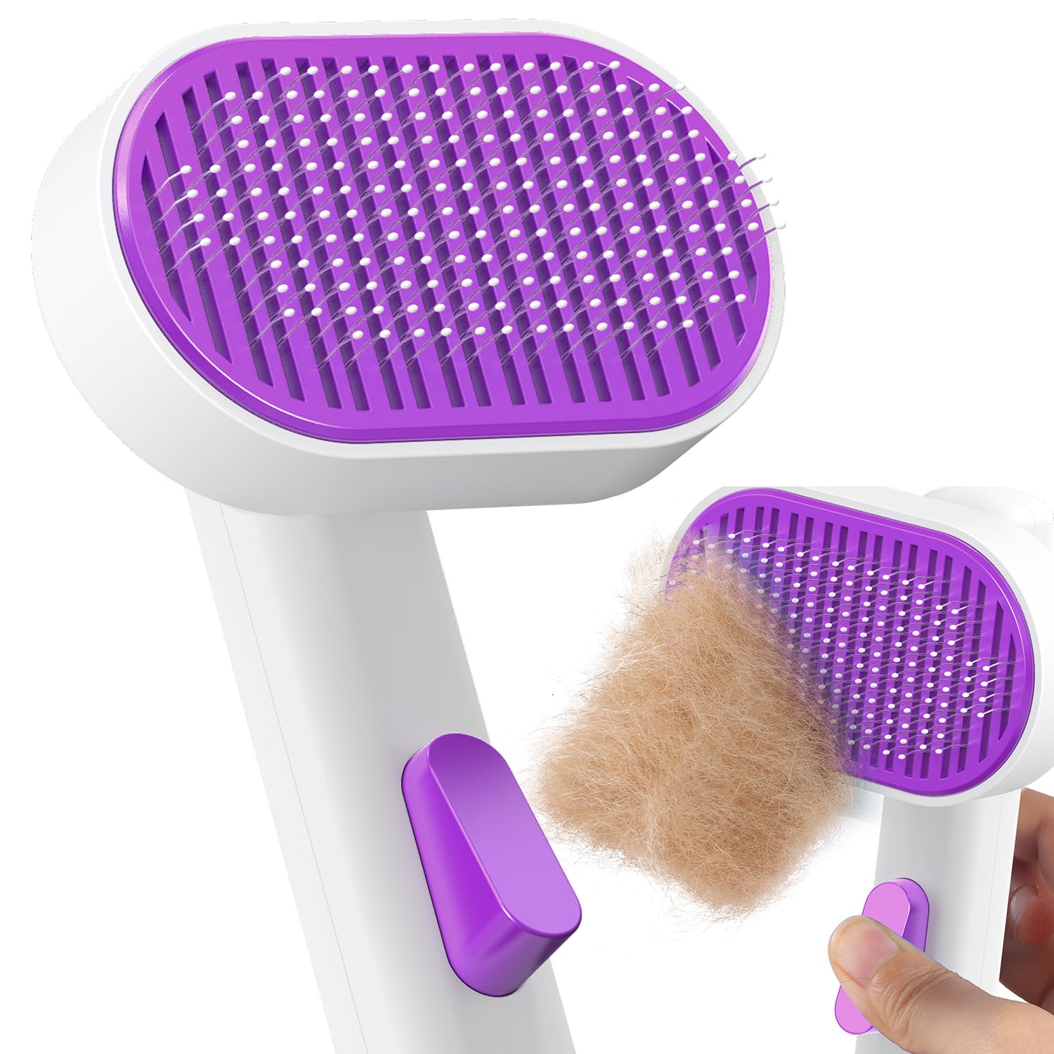 ACE2ACE Cat Brush, Dog Brush for Shedding, Self-Cleaning Slicker Brush, Cat Comb Dog Comb, Pet Grooming Tool for Long and Short Hairs, Gently Removes Loose Undercoat, Mats and Tangled, White+Violet‌