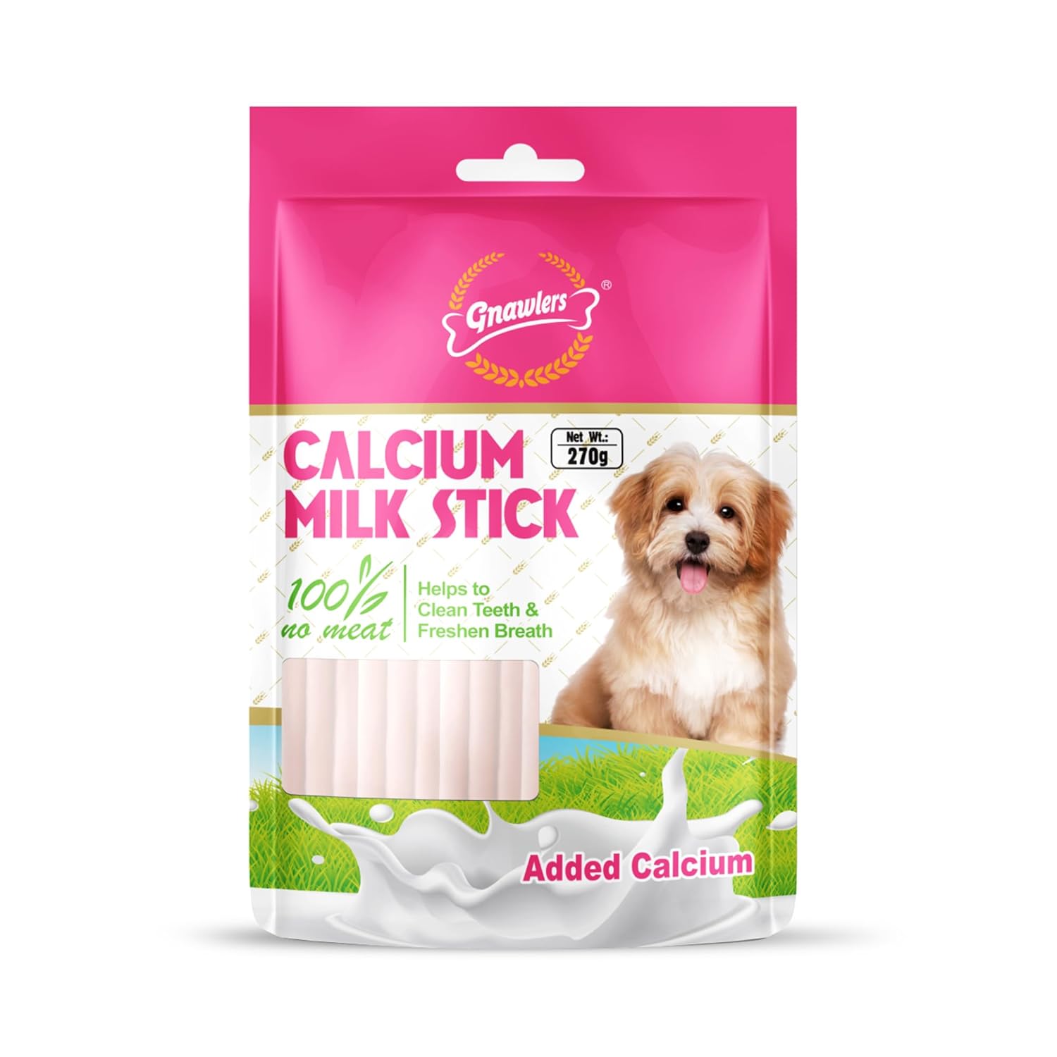 GNAWLERS All Life Stages Calcium Milk Stick Dog Treat, Brown, 270 g