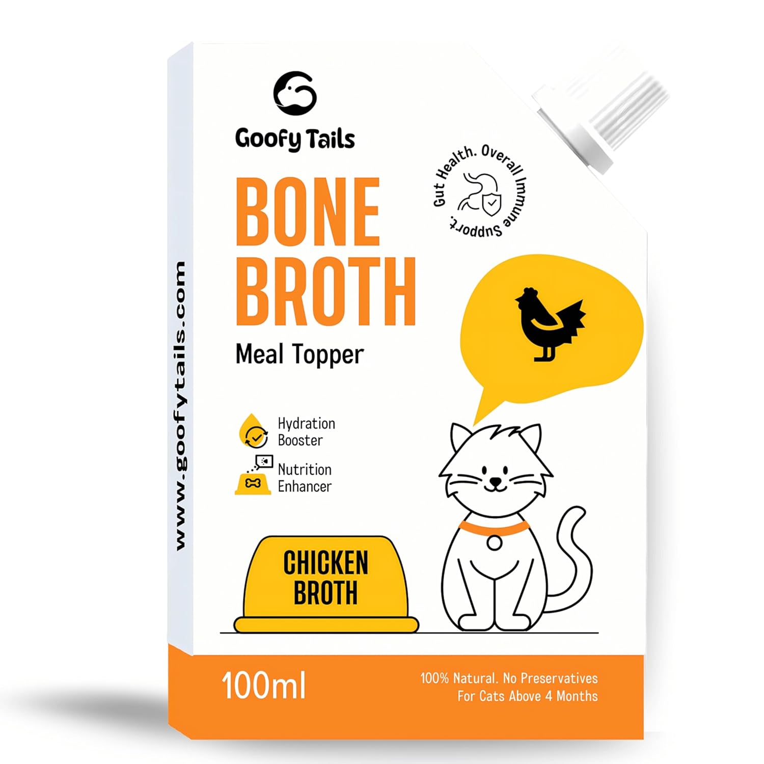 Goofy Tails Chicken Bone Broth for Cats (Value Pack 9+1) 1000 ml (100 ml X 10 Pack), Human Grade, Preservative Free,Gut Friendly Cat Food Topper, Cat Supplements with Natural Collagen