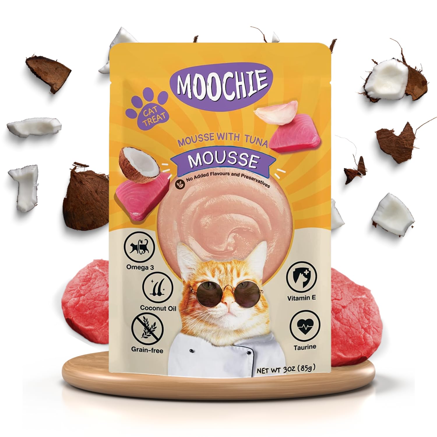 PETS EMPIRE Moochie Tasty Wet Cat Food, Mousse with Tuna, Grain Free Cats Gravy Meal, No Artificial Flavours Kitten Food, Non-Vegetarian Cat Foods Pouch for Kittens (85 g X 12 Pouches)