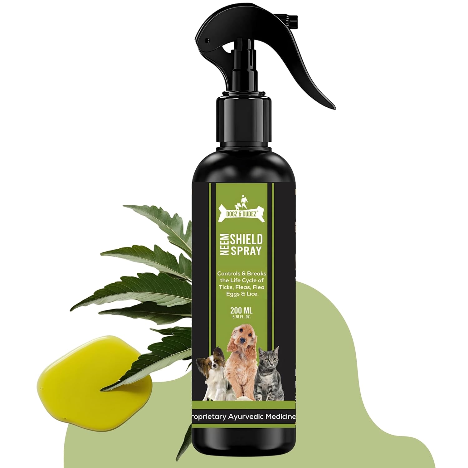 Dogz & Dudez Neem Shield Tick, Flea, Flea Egg Spray for Dogs and Cats 200 ml | Quick Results |Treatment, Preventive, Ecoparasite Killer and Repellent Spray Botanical Oils