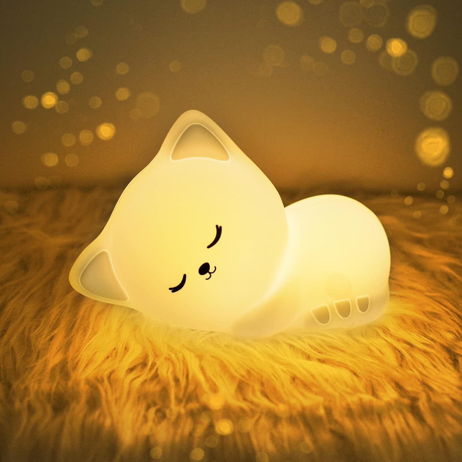 NIRDAMBHAY Tap Control Cat Night Light, Soft Silicone LED Nursery Lamp for Kids, Color Changing & Dimmable, Rechargeable Cute Animal Light for Bedroom, Baby, Girls & Boys (Baby Cat Lamp, Regular)
