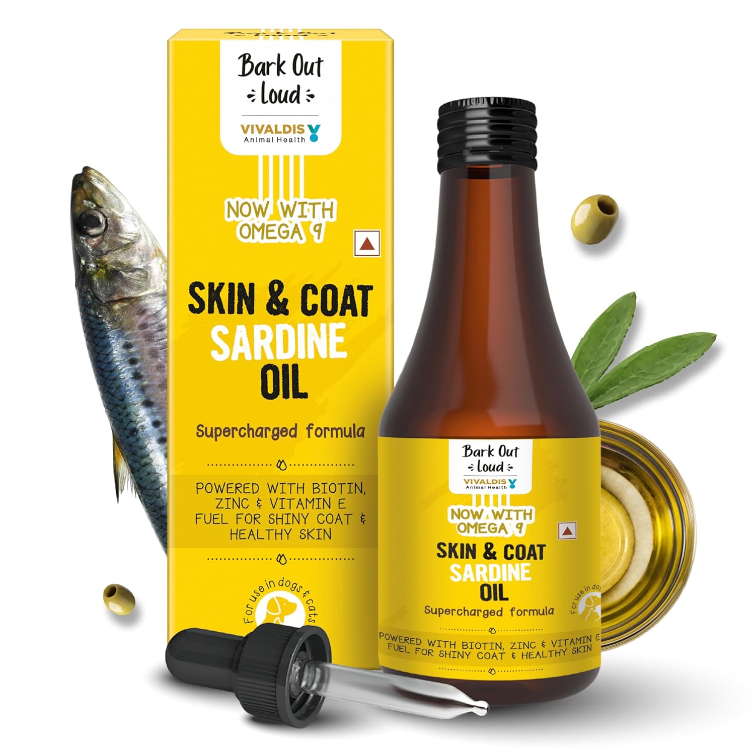 Bark Out Loud by Vivaldis Sardine Oil – Skin & Coat Supplement for Dogs and Cats Formula for Healthy Skin, Glowing Coat & Boosted Immunity, Omega 3,6 & 9 Biotin & Zinc (Dogs & Cats) 200ml