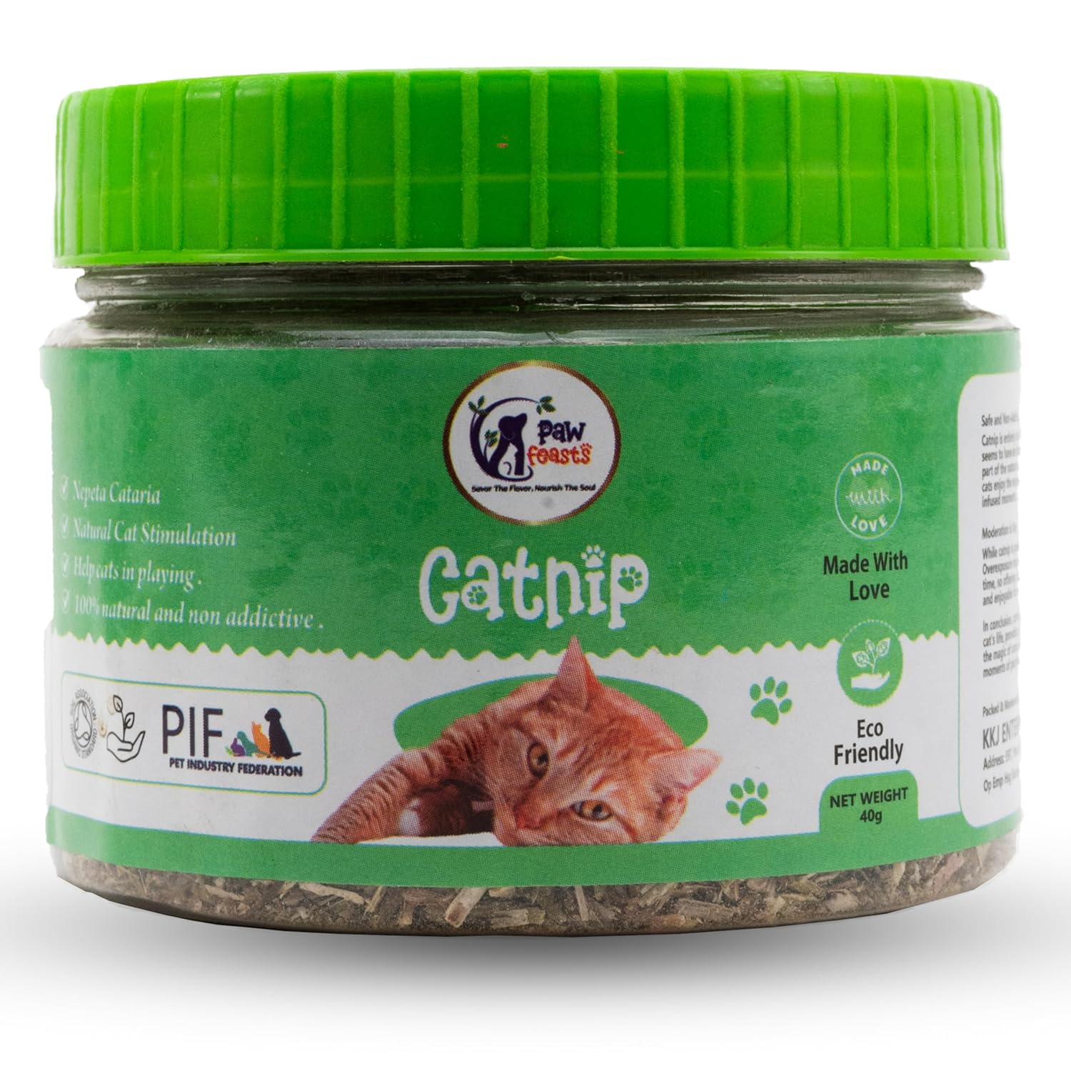 PAW FEASTS Natural Organic Catnip Powder with Menthol Flavor to Relax and Train Your Cat, Kitten_(40 Gm)